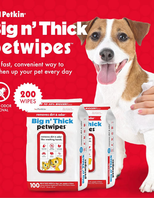 Load image into Gallery viewer, Pet Wipes for Dogs and Cats, 200 Large Wipes - Removes Dirt &amp; Odor like Washing Hands - Cleans Ears, Face, Butt, Eye Area - Convenient, Ideal for Home or Travel - 2 Packs of 100 Wipes

