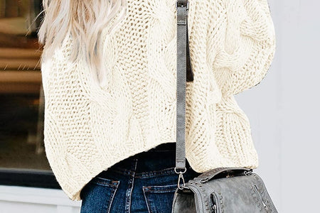 Chic Ballon Sleeve Winter Turtleneck Chunky Sweater Slouchy Oversized Loose Pullover Outerwear Warm Thick