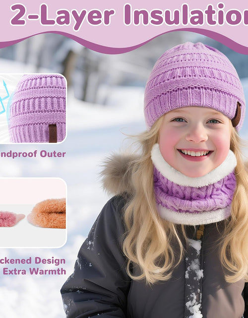 Load image into Gallery viewer, 3Pcs Kids Winter Beanie Hat Scarf Gloves Set for 2-6-10-14 Years Old Boys Girls, Knit Thick Warm Fleece Lined Thermal Sets
