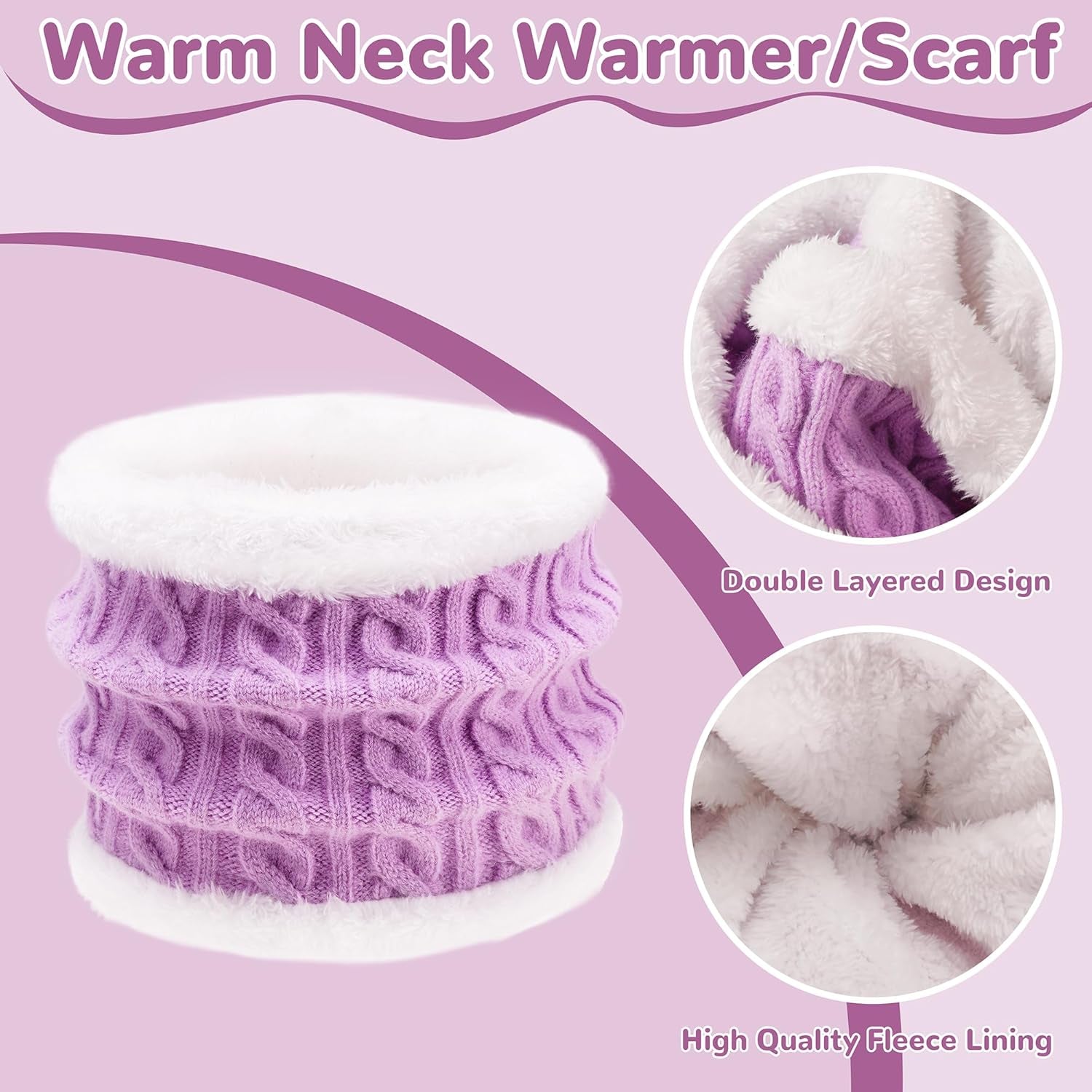 3Pcs Kids Winter Beanie Hat Scarf Gloves Set for 2-6-10-14 Years Old Boys Girls, Knit Thick Warm Fleece Lined Thermal Sets