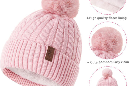 3Pcs Winter Women Beanie Hat Scarf and Touch Screen Gloves Sets Girls Classic Knit Warm Chunky Fleece Lined Cable Cap