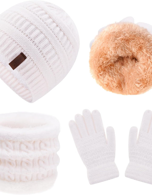 Load image into Gallery viewer, 3Pcs Kids Winter Beanie Hat Scarf Gloves Set for 2-6-10-14 Years Old Boys Girls, Knit Thick Warm Fleece Lined Thermal Sets
