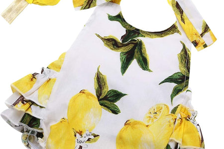 Baby Girl'S Floral Print Ruffles Romper Summer Clothes with Headband